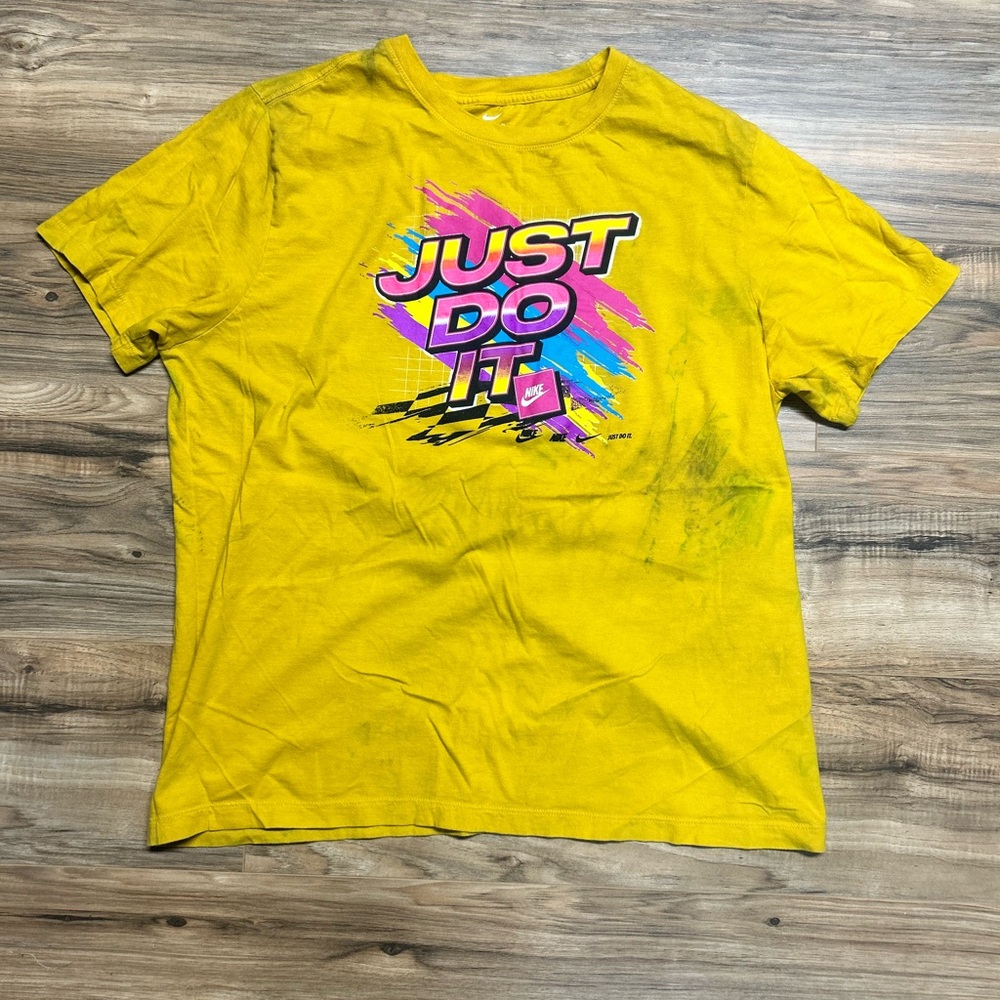 Nike Yellow and Pink Short Sleeve Tee Just Do It